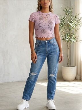 Sheer Women's Purple and Black Crop-top